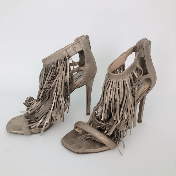 Steve Madden Fringly Sandal Gold Taupe Heel 7.5 - Picture 5 of 8